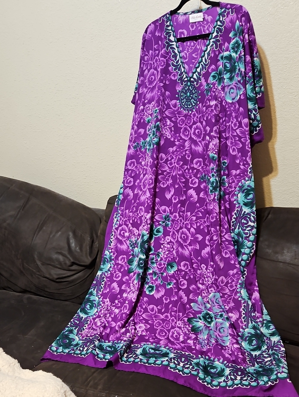 Lavish Purple Floral Maxi Dress with Teal Accents